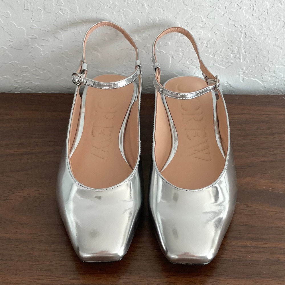 J. Crew Anya Mary Jane‎ Flats Womens 6.5 Silver Metallic Leather